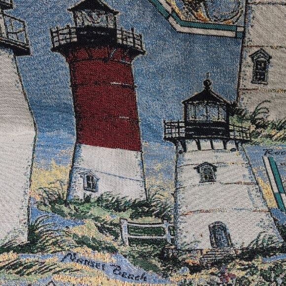 Cape Cod and Islands Lighthouses Tapestry Throw Blanket Donna Elias Vintage - Picture 6 of 13